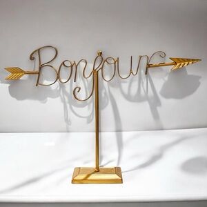 Bonjour Cursive Letters Gold Metal Arrow Accent Decor Large 2 feet long